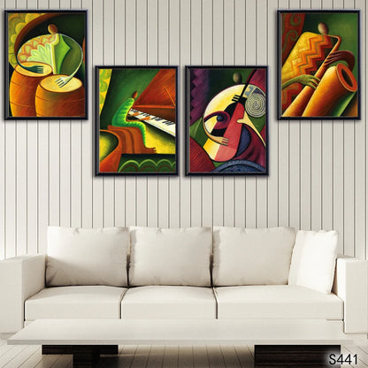 Abstract Oil Painting Print on Canvas 4pcs  Musical Instruments Guitar Canvas Art Printing Wall Art Picture for Home Decor