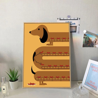 Funny Cartoon Dachshund Dog Poster Canvas Painting Kawaii Animal Wall Picture Print For Modern Kid Bedroom Home Decoration Gift