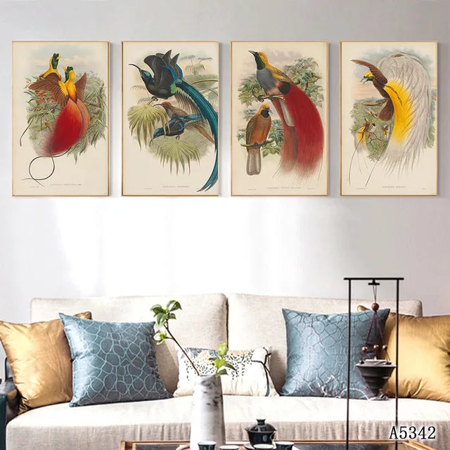 Abstract Oil Painting Print on Canvas 4pcs Cartoon Animal Parrot Canvas Art Printing Painting Wall Art Picture for Home Decor