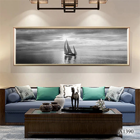 Modern Abstract Oil Painting Print on Canvas White and Black Seascape Canvas Art Printing  Wall Art Picture for HomeDecor