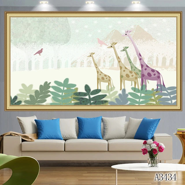 Abstract Oil Painting Print on Canvas Modern Cartoon Animal Bear Giraffe Deer Canvas Art Printing Wall Art Picture for HomeDecor