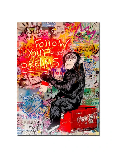 Banksy Graffiti Street Art Monkey Follow Your Dreams Motivation Poster Canvas Painting Wall Art For Living Room Home Decor