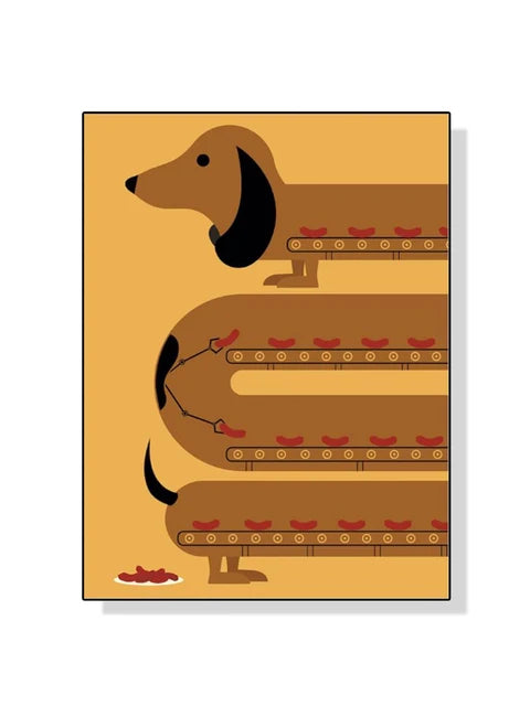 Funny Cartoon Dachshund Dog Poster Canvas Painting Kawaii Animal Wall Picture Print For Modern Kid Bedroom Home Decoration Gift